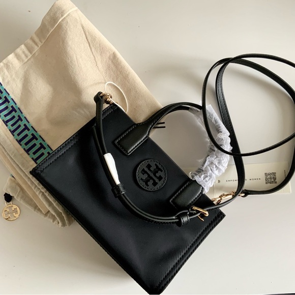 NWT TORY BURCH ELLA MINI LEATHER & NYLON CROSSBODY - Picture 2 of 7